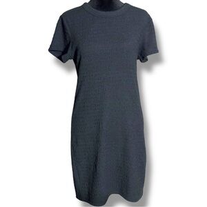 Elodie Textured Black Fabric Short Sleeve Crewneck Slip On Comfortable Minidress